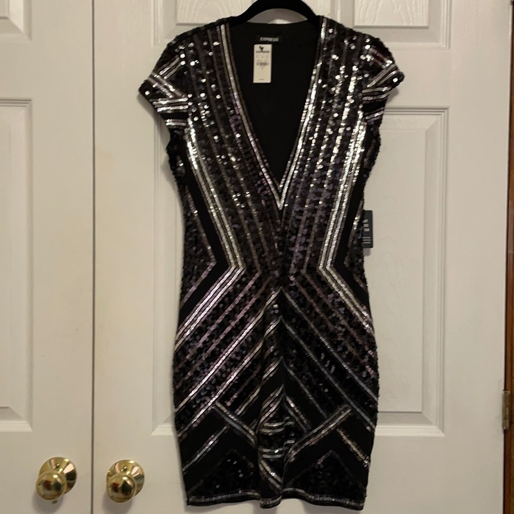 Express size small sequins silver and black dress